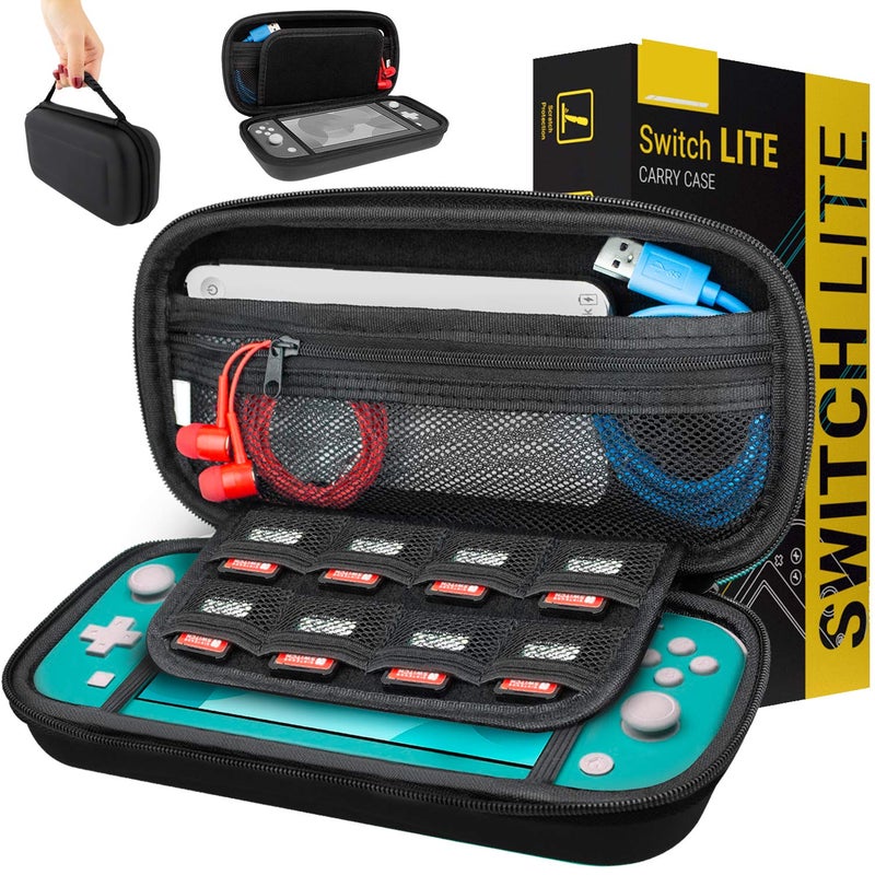 Orzly Carry Case for Nintendo Switch Lite - Portable Travel Carry Case with storage for Switch Lite Games & Accessories [Solid Black] - Image 1